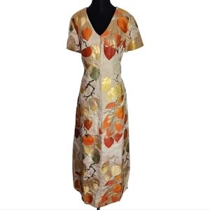 Vintage golden fall leaf long dress